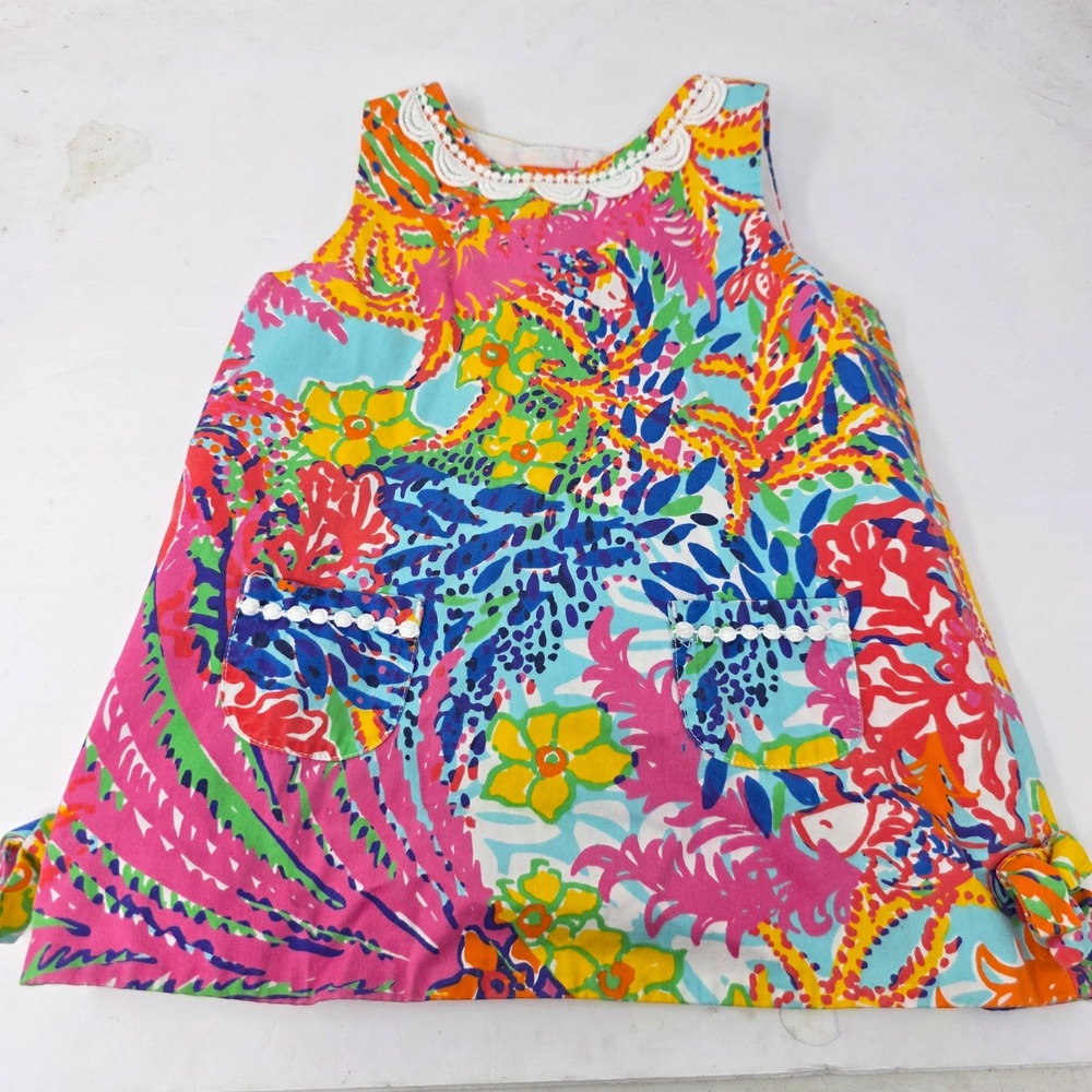 Lilly Pulitzer Girls Multicolor Floral Shift Dress 18-24 Months Pink Blue Yellow